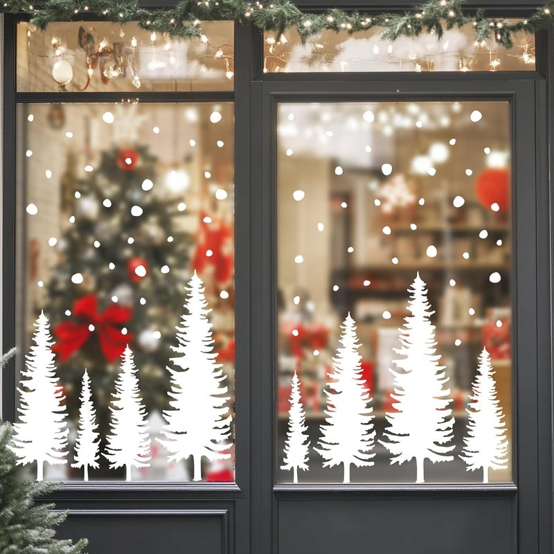Whaline 25.5" H Large Christmas Window Clings White Xmas Tree Window Decals Winter Snowflake Reusable Anti-Collision Windows Decor for Holiday Home Glass Mirror Decor, 8 Sheets - Image 4